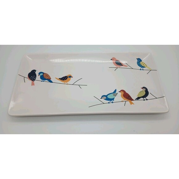 pier 1 imports Colorful Birds On Branch Tray Rectangular Ironstone - Picture 1 of 7